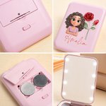 Personalised Birth Flower Cartoon Character Double-Sided Makeup Mirror with LED Light Birthday Bridesmaid Gift for Women Girls