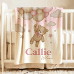 Personalised Bear Balloon Soft Throw Blanket with Name Home Decor Birthday Baby Shower Gift for Newborns Kids