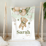 Personalised Bear Balloon Soft Throw Blanket with Name Home Decor Birthday Baby Shower Gift for Newborns Kids