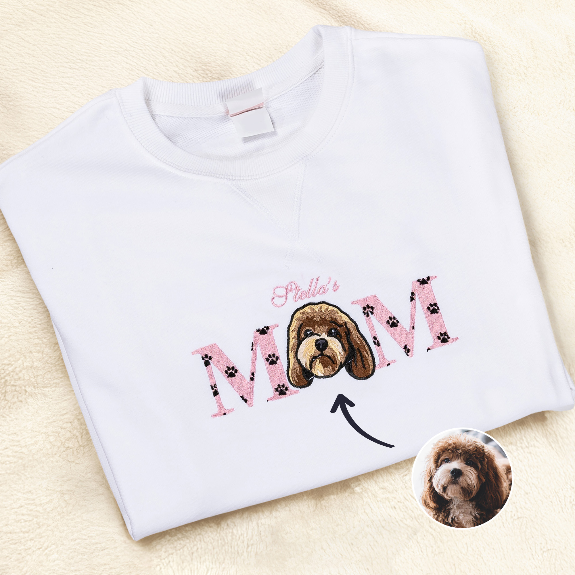 Photo brodée de l'animal de compagnie Mom T-shirt Sweatshirt Hoodie avec nom Fête des mères Cadeau d'anniversaire pour maman Propriétaires d'animaux de compagnie