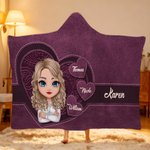 Personalised Retro Heart Cartoon Character  Soft Hooded Blanket with 1-8 Names  Home Decor Birthday Gift for Women