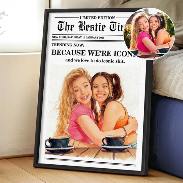 Personalised The Besties Times Newspaper Design Photo Canvas Painting with Text Home Decor Birthday Gift for Best Friend