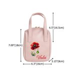 Personalized Birth Flower Gemstone PU Leather Makeup Bag with Name and Handle Travel Anniversary Birthday Gift for Women