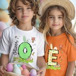 Personalized Cute Bunny Initial 100% Cotton Kid T-shirt with Name Easter Egg Hunt Easter Gift for Boys Girls