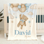 Personalised Bear Balloon Soft Throw Blanket with Name Home Decor Birthday Baby Shower Gift for Newborns Kids