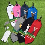 Personalised Cartoon Golf Character Magnetic Waffle Sport Towel with Name and Hanging Clip Daily Training Game Day Golf Weekend Gift for Golf Players