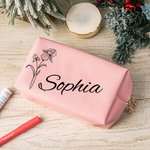 Borsa per il trucco personalizzata di grande capacità in pelle con nome, regalo di matrimonio e compleanno per lei