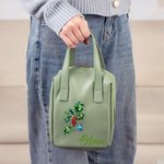 Personalized Birth Flower Gemstone PU Leather Makeup Bag with Name and Handle Travel Anniversary Birthday Gift for Women