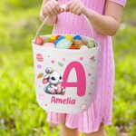 Personalised Cute Bunny Flower Canvas Easter Basket with Name and Initial Egg Hunting Accessories Easter Gift for Boys Girls