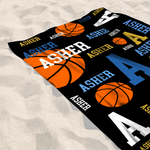 Personalised Basketball Design Quick Dry Oversized Microfiber Beach Towel with Name and Initial Beach Party Holiday Gift for Basketball Lovers