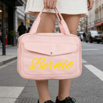 Personalized Portable Multi-Compartment PU Leather Travel Toiletry Bag with Name and Initial Birthday Wedding Gift for Women