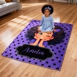 Personalized Polka Dots Cute Cartoon Little Girl Soft Throw Blanket with Name Home Decor Birthday Gift for Black Girl