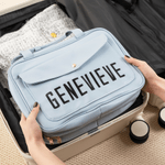 Personalized Portable Multi-Compartment PU Leather Travel Toiletry Bag with Name and Initial Birthday Wedding Gift for Women