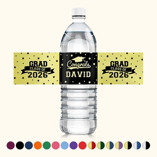 Gepersonaliseerde Grad Class of 2026 Set van 20 Waterdichte Afstudeer Waterfles Etiketten Stickers met Naam en Jaar Afstudeerfeest Cadeau voor Afgestudeerden