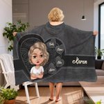 Personalised Retro Heart Cartoon Character  Soft Hooded Blanket with 1-8 Names  Home Decor Birthday Gift for Women