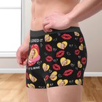 Personalized I Licked It Red Lip Heart Photo Men's Underwear Boxer Brief with Name Valentine's Day Anniversary Gift for Couple Partner
