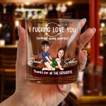 Personalized Face Photo Cartoon Couple Character 10 oz Rock Whisky Glass with Name Valentine's Day Anniversary Birthday Gift for Couple