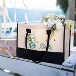 Personalized Birth Flower Birthstone Large Tote Bag Portable Makeup Bag with Name Mother's Day Birthday Gift for Women Girls