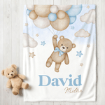 Personalised Bear Balloon Soft Throw Blanket with Name Home Decor Birthday Baby Shower Gift for Newborns Kids