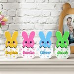 Personalized Multicolor Easter Bunny Plaque Ornament with Name Desk Decoration Basket Stuffer Easter Party Gift for Family
