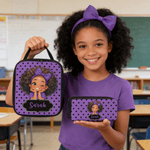 Personalized Cute Cartoon Black Girl Backpack Lunch Bag Pencil Case Set with Name Back-To-School Birthday Gift for Girls