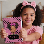 Personalized Polka Dots Cute Cartoon Little Girl A5 Spiral Notebook with Name Anniversary Birthday Gift for Black Girl