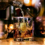 Personalized Golden Shield Initial Name 10 oz Rock Whiskey Glass Old Fashioned Anniversary Birthday Gift for Man Bartender Whiskey Enthusiast