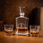 Personlig Vintage Geometrisk Ram Design Whiskykaraff Glas med Graverad Initial och Namn Födelsedag Jubileum Present för Män Whiskeyälskare