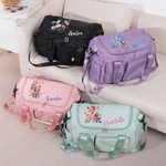 Personalized Birth Flower Multi-Compartment Large Travel Bag with Name and Shoulder Strap Travel Birthday Gift for Women