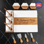 Personalized Engraved Name Date Acacia Marble Cutting Board Coaster Set with Ceramic Bowl Wooden Spoon Made in USA Housewarming Gift for Family