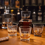 Personlig Vintage Geometrisk Ram Design Whiskykaraff Glas med Graverad Initial och Namn Födelsedag Jubileum Present för Män Whiskeyälskare