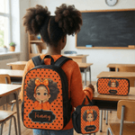 Personalized Cute Cartoon Black Girl Backpack Lunch Bag Pencil Case Set with Name Back-To-School Birthday Gift for Girls