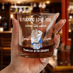 Personalized Funny Cartoon Character Back View 10 oz Rock Whisky Glass with Name Valentine's Day Anniversary Birthday Gift for Couple