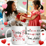 Personalized Pink Love Heart Arrow 11 oz 15 oz Ceramic Mug with Surname Text Birthday Teacher's Day Gift for Teacher