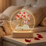 Personalised You & Me We Got This Rose Tree Penguin LED Night Light with Names and Wooden Base Home Decor Birthday Valentine's Day Gift for Couple