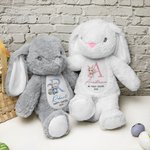 Personalized Cute Flowers Rabbit Initial Soft Bunny Plush Stuffed Animal Toy with Name and Year First Easter Birthday Gift for Kids