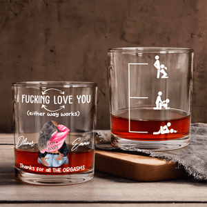 Personalised Funny Cartoon Character Back View 10 oz Rock Whisky Glass with Name Valentine's Day Anniversary Birthday Gift for Couple