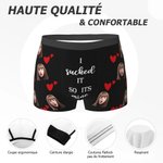 Sous-Vêtement à Coeurs et Texte Drôle Personnalisé avec Photo de Visage Cadeau Anniversaire St-Valentin pour Homme