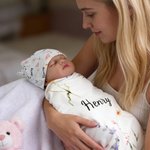 Personalised Wildflowers Swaddle Blanket Knot Hat Headband with Name Nursery Decor Baby Shower Birthday Gift for Newborn Baby