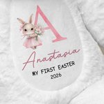 Personalized Cute Flowers Rabbit Initial Soft Bunny Plush Stuffed Animal Toy with Name and Year First Easter Birthday Gift for Kids