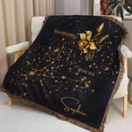 Personalised Zodiac Sign Constellation Birth Flower Soft Throw Blanket with Name and Tassel Home Decor Birthday Anniversary Gift for Family Friend