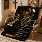 Personalized Christian Cross Bible Verse Soft Throw Blanket with Name Birthday Christian Gift for Men