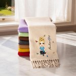 Personalisierter weicher Cartoon Figur Schal mit Geburtsblume und Namen Winter Weihnachten Geburtstag Geschenk für Familie Freunde