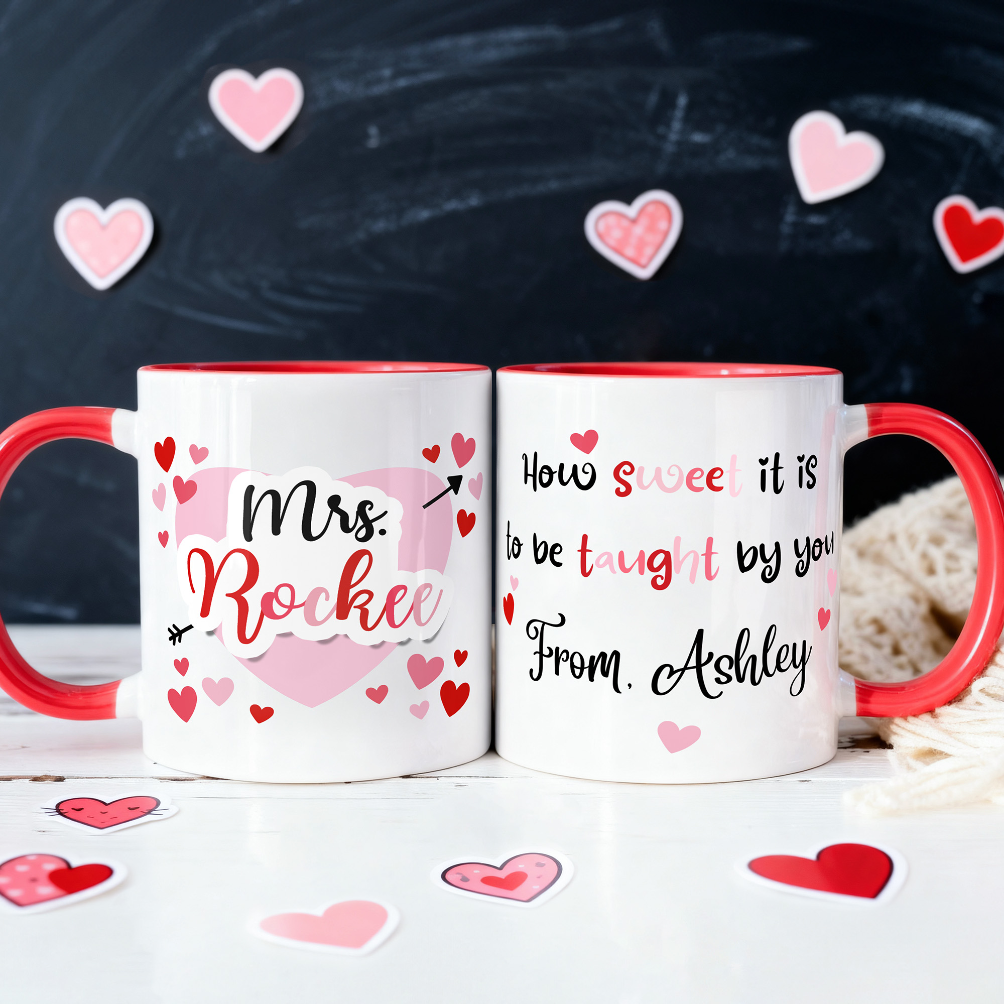 Tasse en céramique personnalisée avec texte du nom de famille Anniversaire Cadeau de fin d'année pour l'enseignant