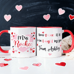 Personalized Pink Love Heart Arrow 11 oz 15 oz Ceramic Mug with Surname Text Birthday Teacher's Day Gift for Teacher