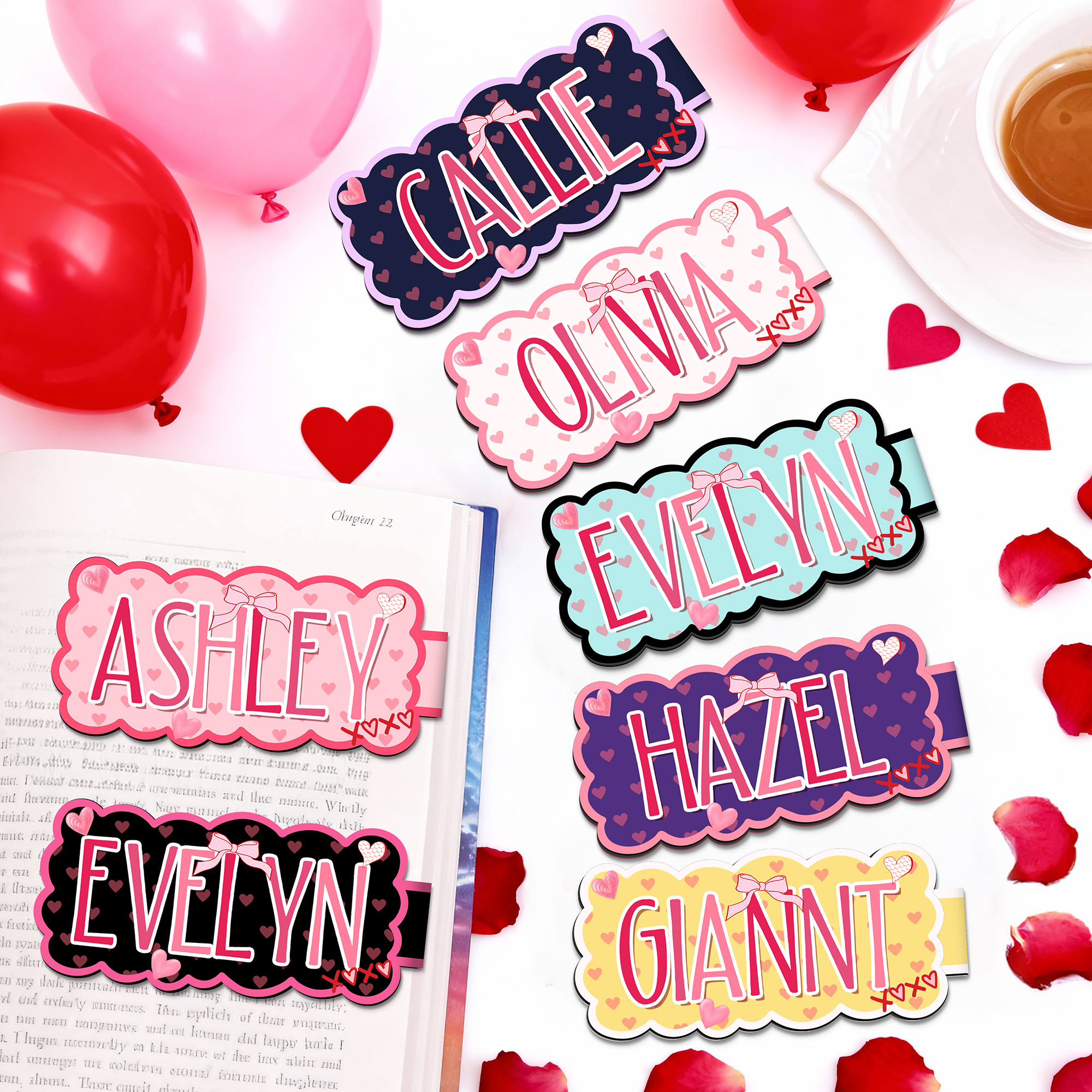 Marque-page magnétique XOXO avec nom Cadeau de Saint-Valentin pour les amoureux de la lecture