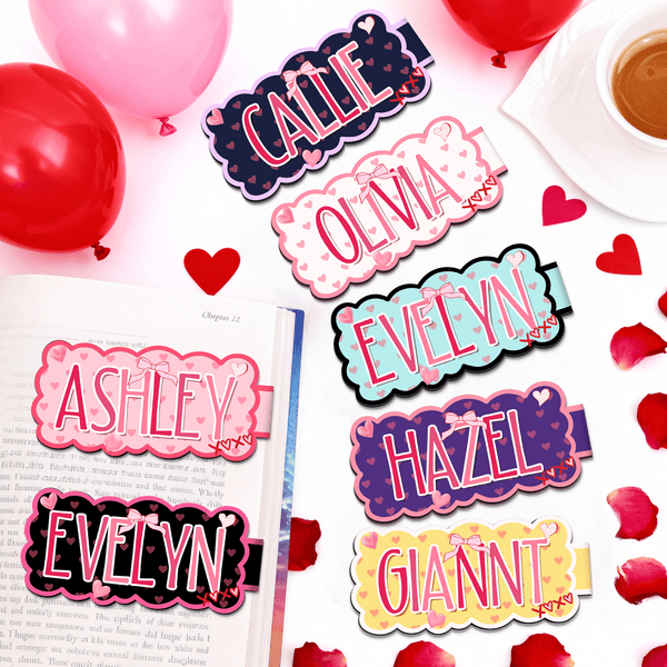 Personalised Multicolor Cloud Heart XOXO Magnetic Bookmark Clip with Name Daily Use Valentine's Day Gift for Girlfriend Reading Lover