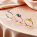 Personalised Heart Double Birthstones Ring Dainty Jewellery Birthday Valentine's Day Anniversary Mother's Day Gift for Women