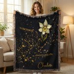 Personalised Zodiac Sign Constellation Birth Flower Soft Throw Blanket with Name and Tassel Home Decor Birthday Anniversary Gift for Family Friend