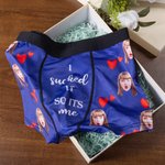 Sous-Vêtement à Coeurs et Texte Drôle Personnalisé avec Photo de Visage Cadeau Anniversaire St-Valentin pour Homme